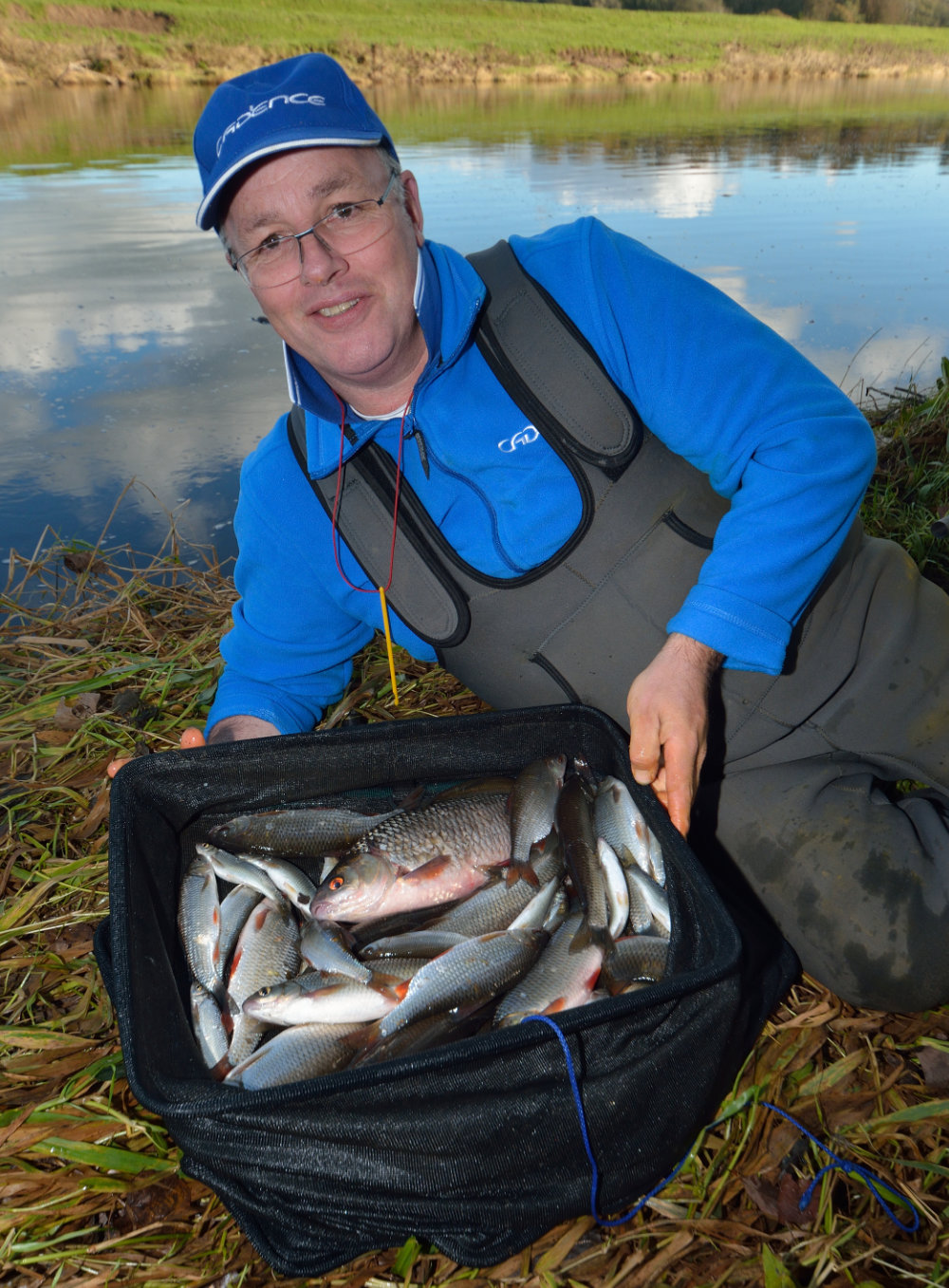 Deadly Method - Alan with 14-16lb of prime autumn Ribble roach and dace which fell to slider tactics using bread and maggot hook bait